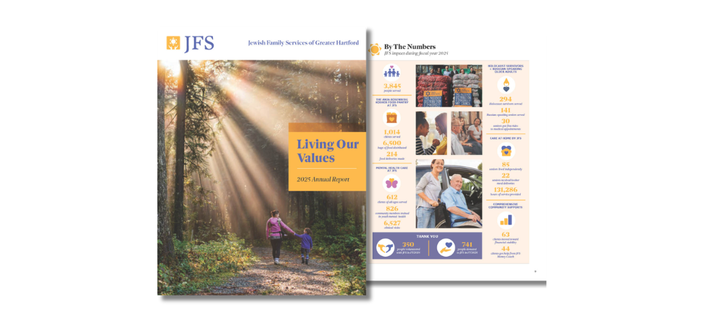 Annual Report Front cover and inside pages of 2025 JFS Annual Report.