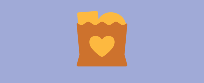An icon of a full grocery bag with a heart on the front.