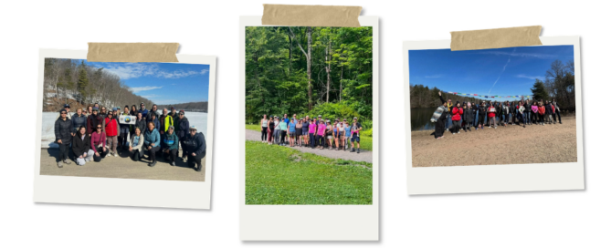 Three photos show the participants in community wellness walks held in February, March, and June 2026.