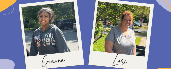 Anja Rosenberg Kosher Food Pantry volunteers Gianna and Lori are shown here in smiling outdoor headshots.